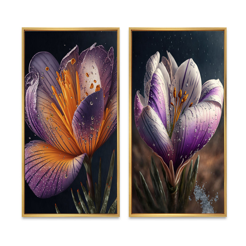 «Blooming Crocus», 2 pièces sur toile, Encadrement doré, H 20 po x l 24 po