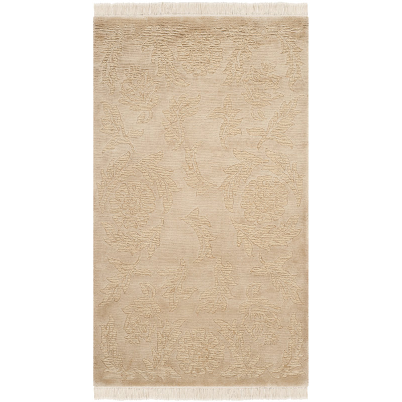 Tapis de couleur unie en laine noué à la main Abdul-Rahim, Rectangulaire 3 pi x 5 pi