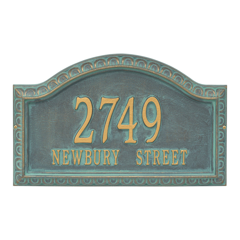 Plaque d'adresse murale personnalisée sur 2 lignes Penhurst, Bronze, vert-de-gris, Oui