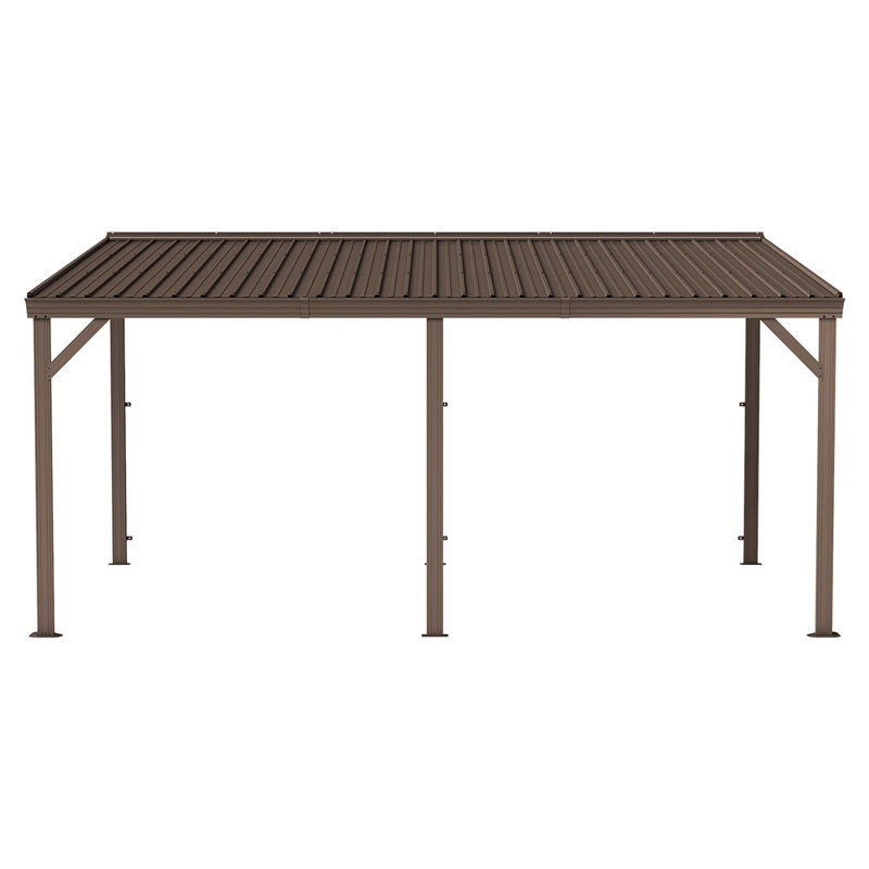 Metal Pergola with Built in Drainage System, Galvanized Steel Roof, 10'x16', Brown