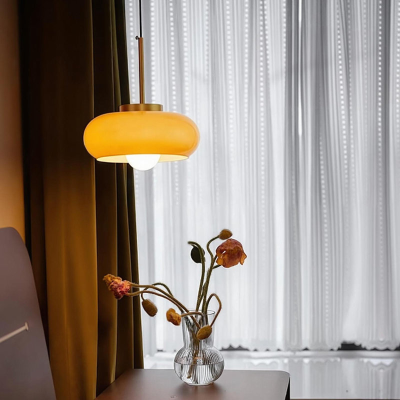 Luminaire suspendu 1 lumière en verre médiéval, H 11,02 po x l 15,74 po x P 15,74 po