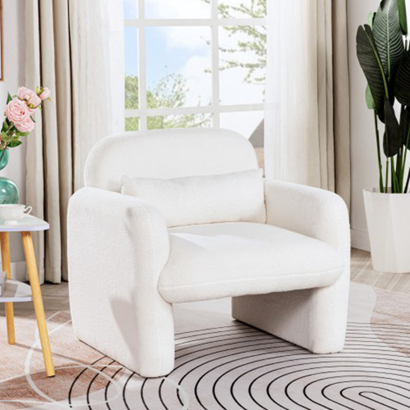 33.86'' Single Sofa and Toss Pillow, Solid Wood Frame 300 Lbs Capacity for Small Spaces, Beige Teddy Incorrect