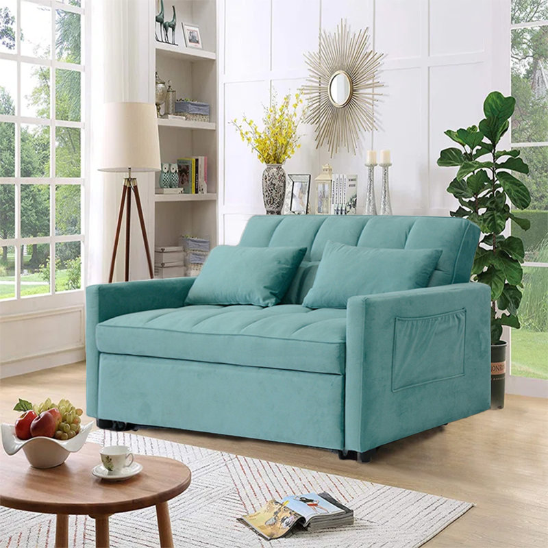 Jashlyn Velvet Convertible Loveseat,Sofa bed for Small Spaces Apartments, 31.5" H x 55" W x 35" D, Green Velvet