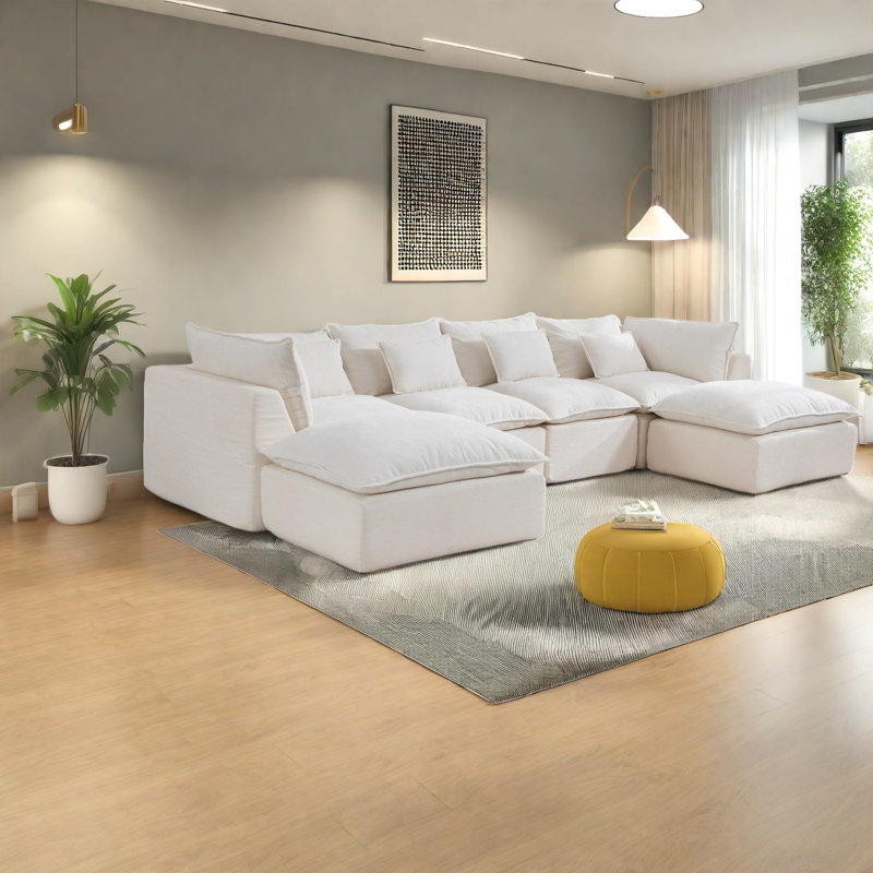 Spacious Velvet Sofas, Antique White Modular Cloud Couch For Modern Living