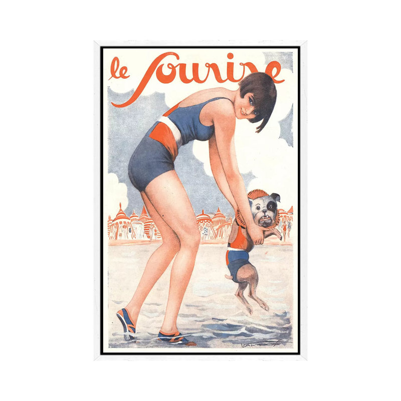 1920s Le Sourire Magazine Cover - Print on Canvas, 66.04cm H x 45.72cm W x 3.81cm D, White Floater Framed