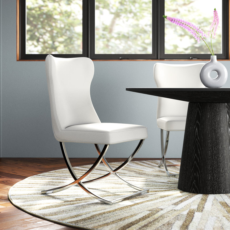 Riddick 17.72'' H Faux Leather Upholstered Metal Side Chair, Silver, White
