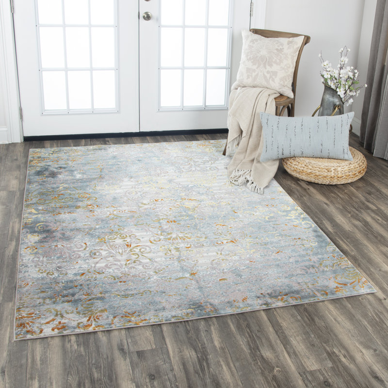 Tapis gris/jaune tissé à la machine Elliot, Rectangle 5 pi x 7 pi