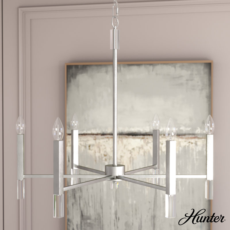 Sunjai 30" Elegant Nickel & Crystal 6-Light Modern Chandelier