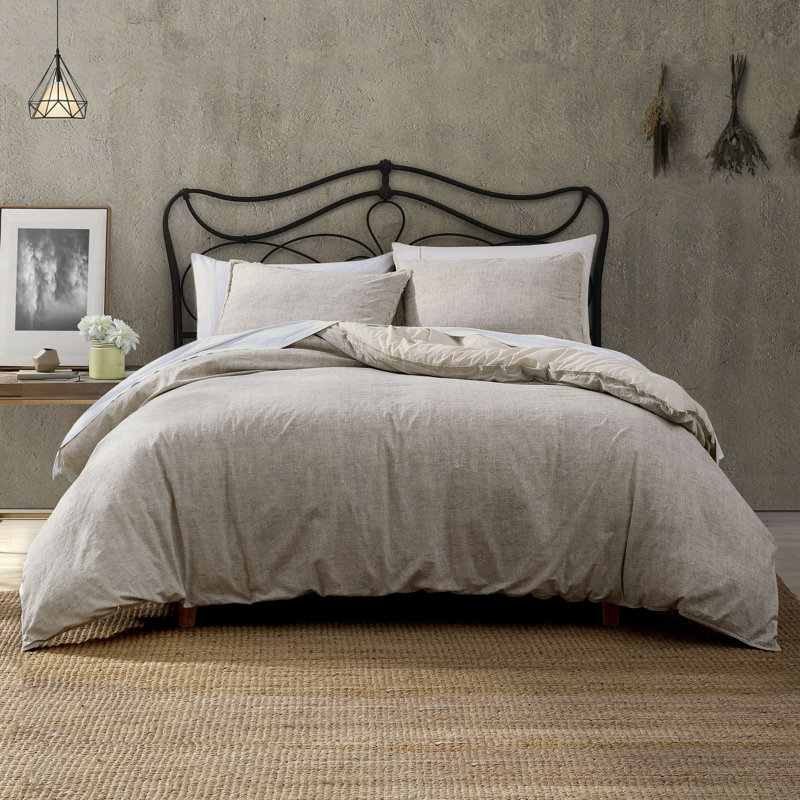 Emington Reversible Comforter Set, King Comforter + 2 King Shams, Beige