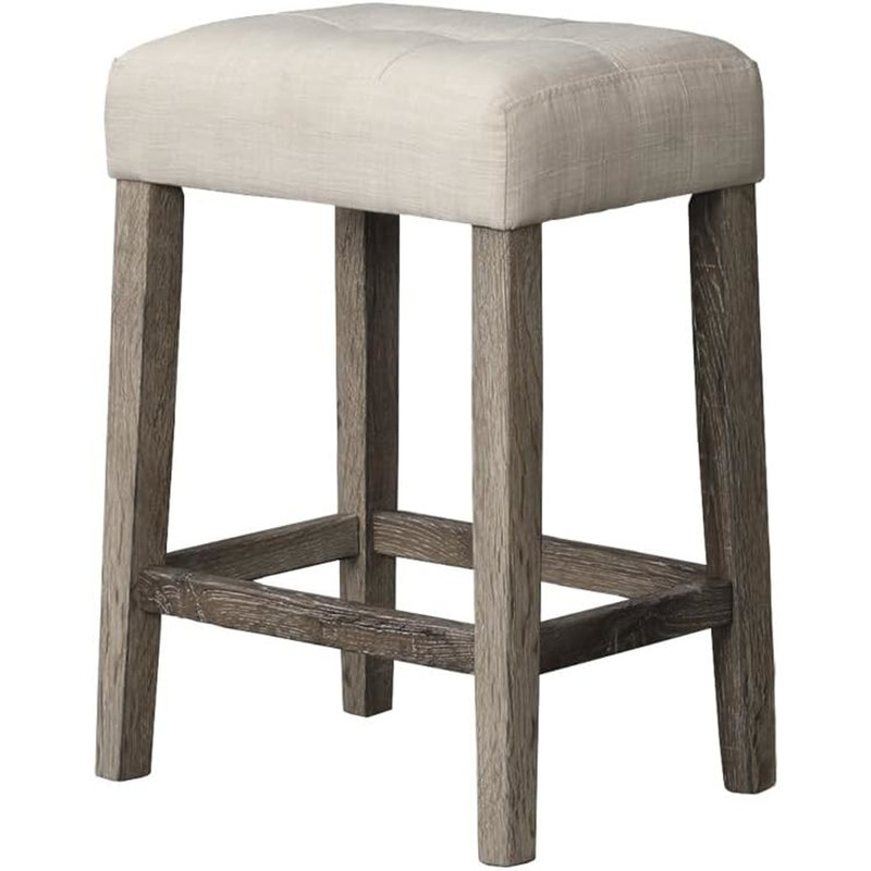 Table de salle à manger rustique 3 pièces: table en bois massif avec prise électrique, 2 tabourets rembourrés beiges pour un espace intime, mélange de lin, style transitionnel