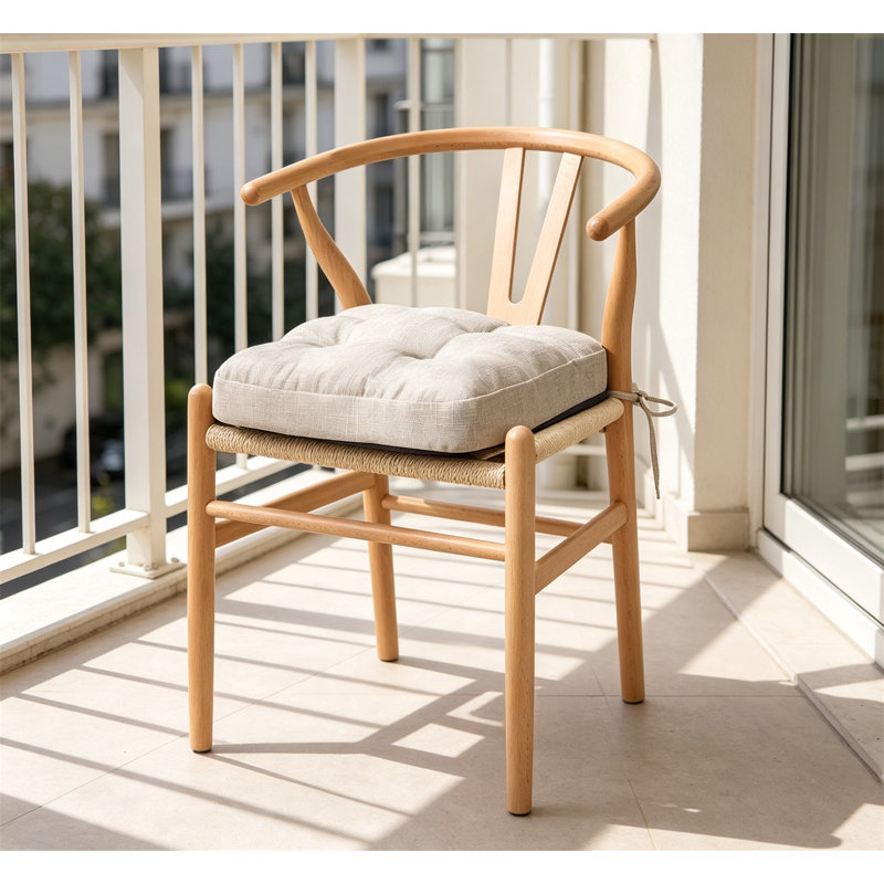 Set of 2 Tufted Dining Chair Cushions 16.5"x16.5"x3.5" with Ties & Non-Slip Backing, Beige, 2, Beige