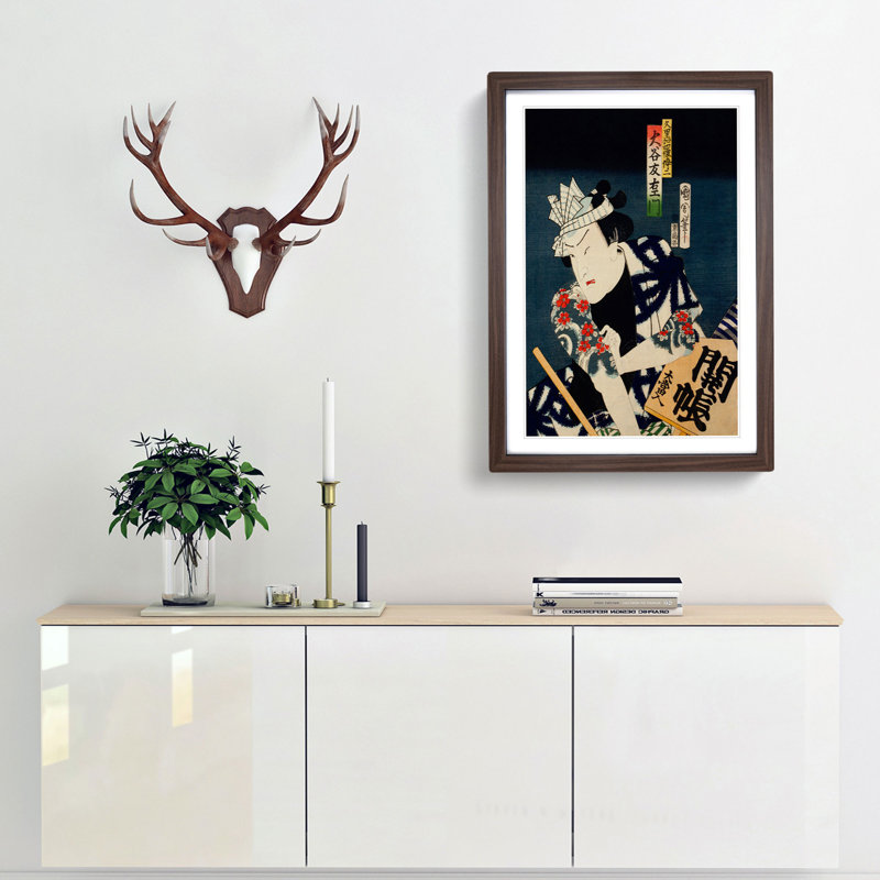 Man with Tattoos by Toyohara Kunichika - Picture Frame Painting Print, 48cm H x 36cm W x 2cm D, Walnut Framed
