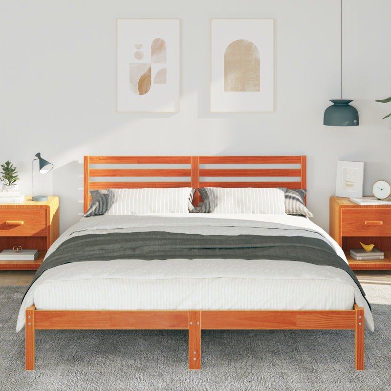 Solid Wood Bed Frame, 160 x 220cm, Wax Brown