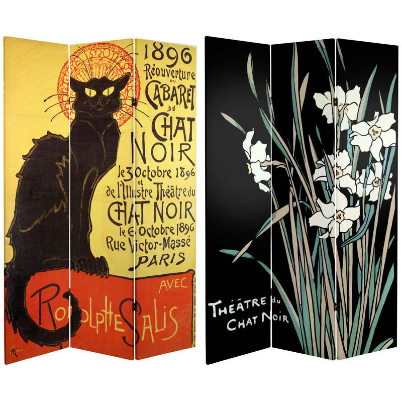 72" x 48" Double Sided Chat Noir 3 Panel Room Divider