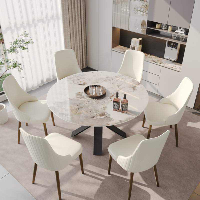 Modern Round Sintered Stone Dining Table, 29.53"H x 53.15"L x 53.15"W, Pandora, Black
