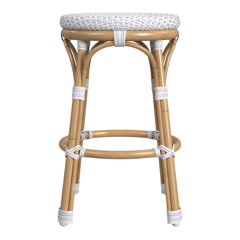 Tobias Outdoor Rattan and Metal Counter Stool, White