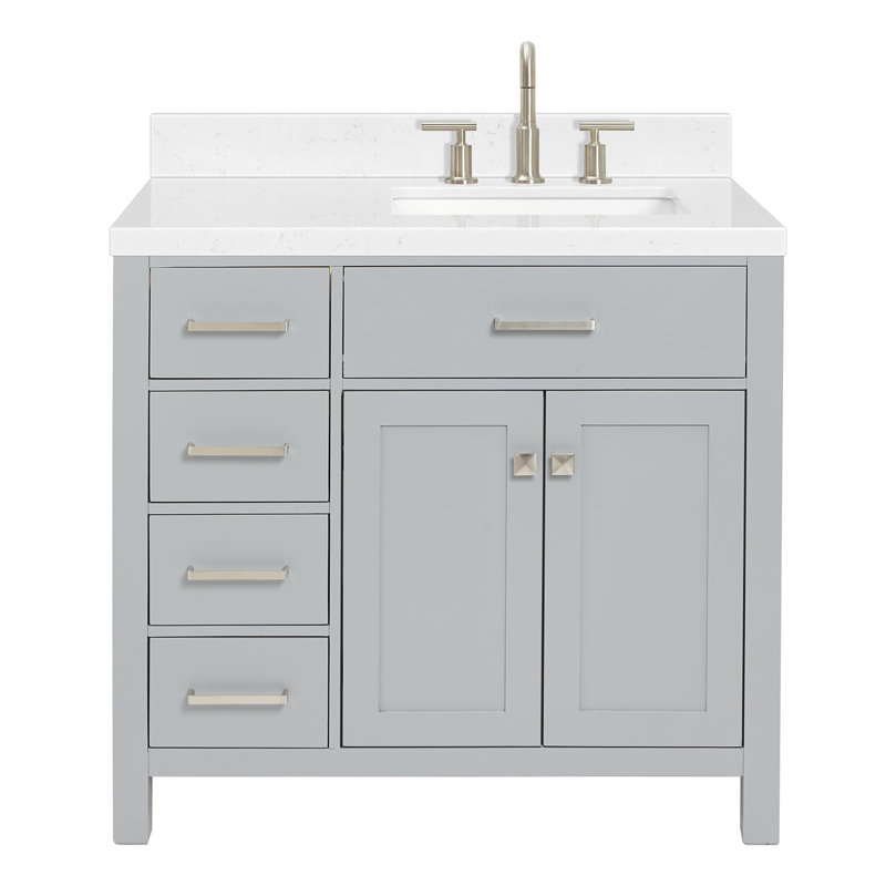 8_ARIEL Bristol 42 Single Sink Bathroom Vanity with Carrara White Quartz, Gray, Rectangle, 36"