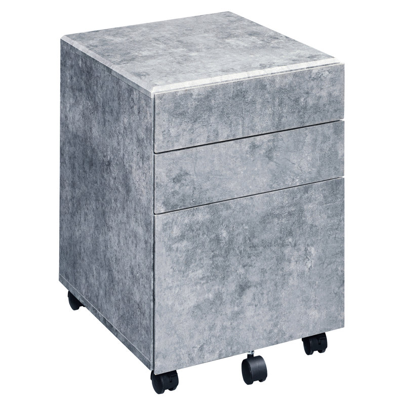 3 classeurs en argent, finition faux béton pour une organisation de bureau simplifiée, argent avec 3 tiroirs à usage domestique