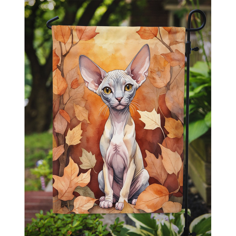 Chat en feuilles d'automne drapeau de jardin, Minskin
