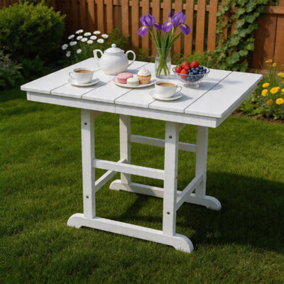 White 38" Square HDPE Folding Patio Dining Table, All-Weather Outdoor Table
