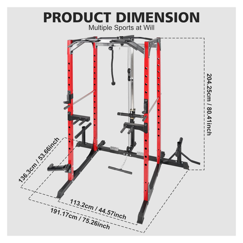Multi-Function Power Cage with Adjustable Cable System and Pull-Up Bar