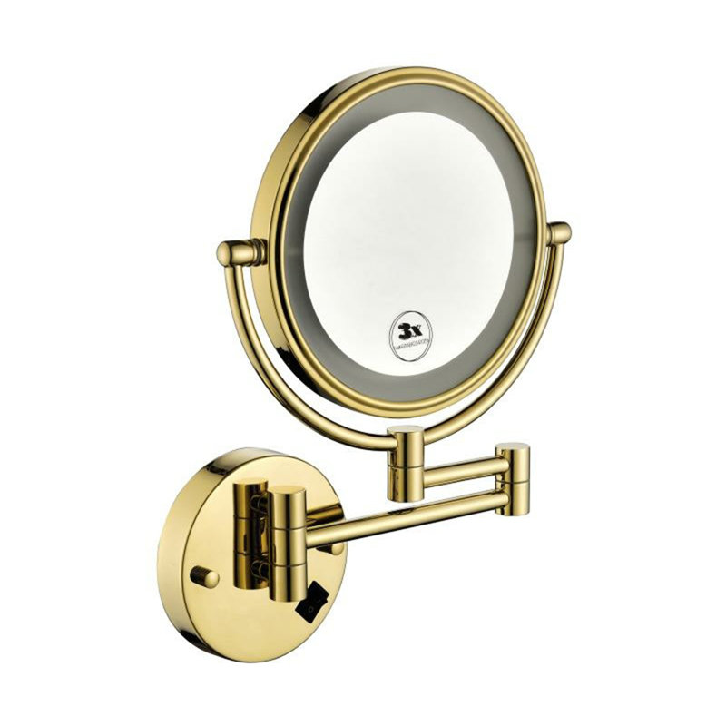 8 Inch Led Wall Mount Two-sided Magnifying Makeup Vanity Mirror,12 Inch Extension Chrome Finish 1X/3X Magnification Plug 360 Degree Rotation Waterproof Button Shaving Mirror