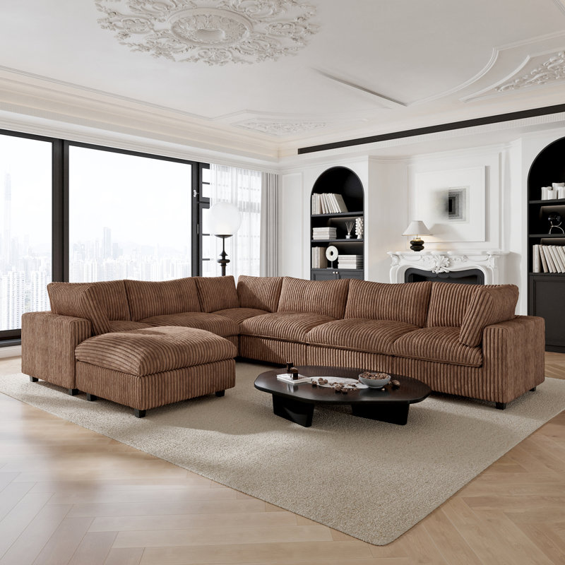 Canapé modulaire réversible en U 7 pièces avec repose-pieds amovible, Brown