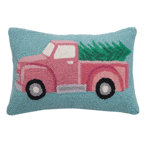 Pink Christmas Tree Hooked Pillow