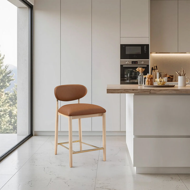 Tabouret en tissu Riccio, Brun, Tissu de polyester beige, Brossé