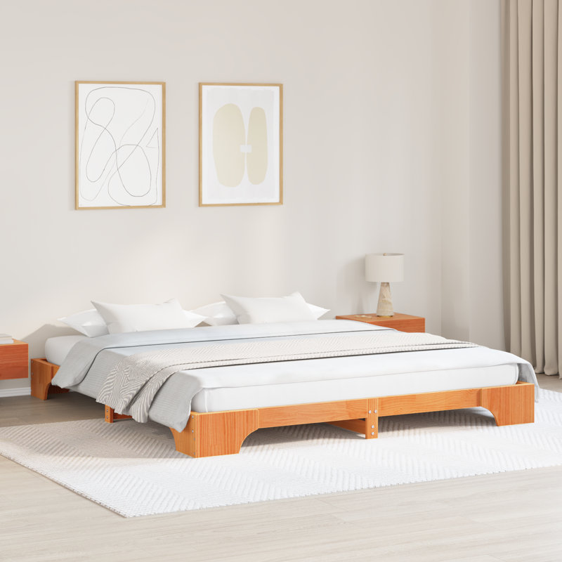 Bed Frame Solid Pine Wood, Wax Brown, Super King (6')