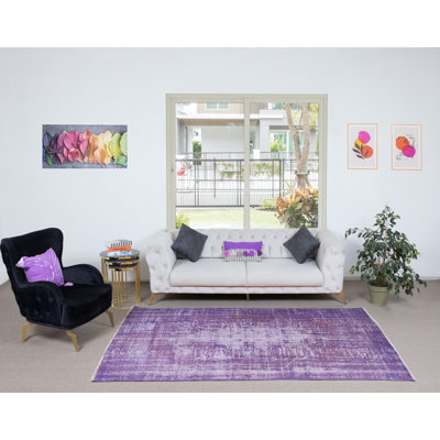 5.5x8.4 Ft Modern Turkish Area Rug in Orchid Purple. Handmade Carpet for Bedroom Aesthetic