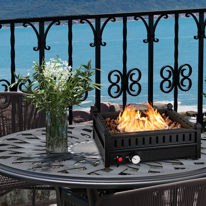 Zinovie Square Metal, Stainless Steel Propane Smokeless Fire Pit Table with Hidden Fuel Tank