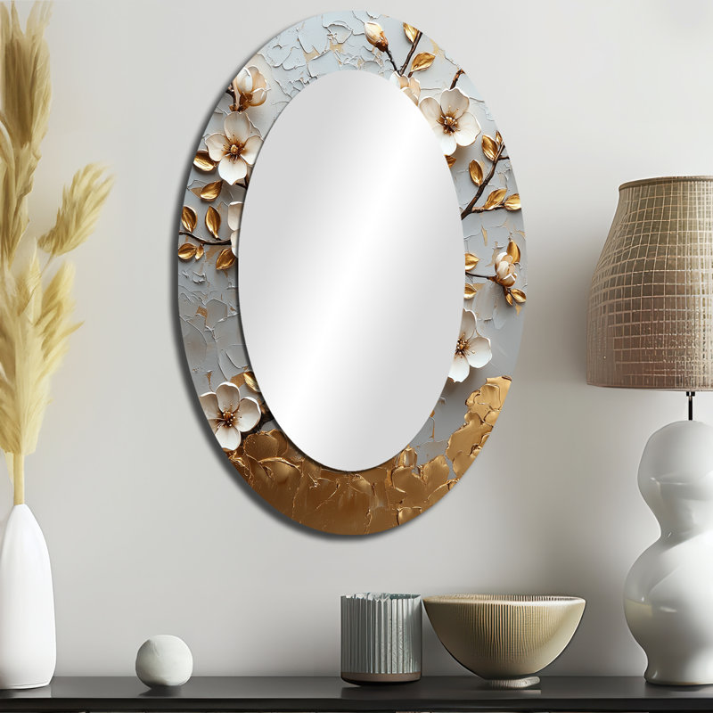 Miroir mural blanc et or blanc Blooming Blooms III, 36 po x 24 po