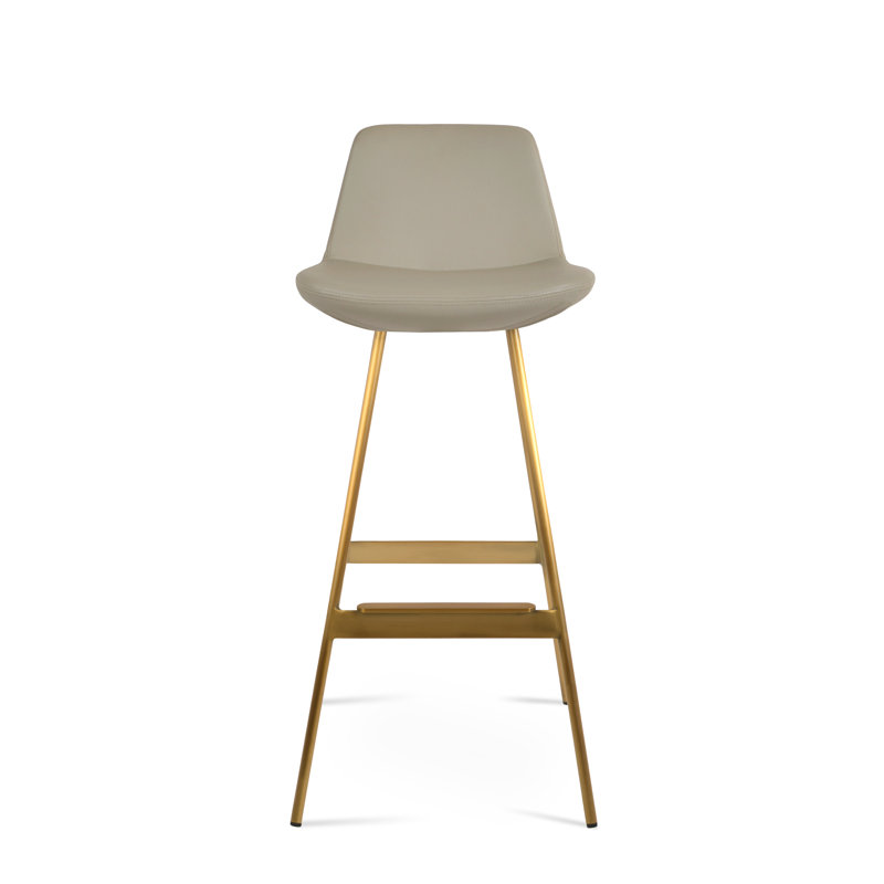 Tabouret Pera Balat, Laiton, Similicuir blanc os en microfibres de polyester et