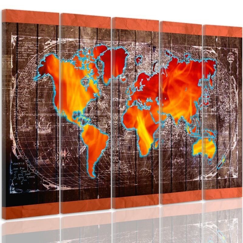 5-tlg. Leinwandbilder-Set Karte der Welt