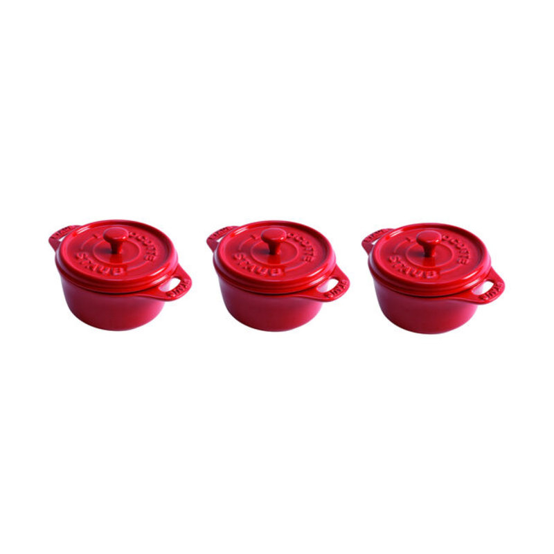 Staub Ceramics Mini Round Cocotte Set, Cherry