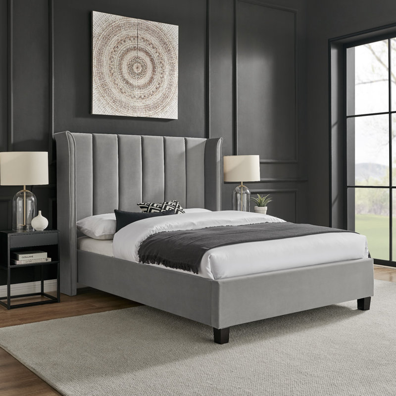 Aley Upholstered Bed, Silver, Double (4'6)