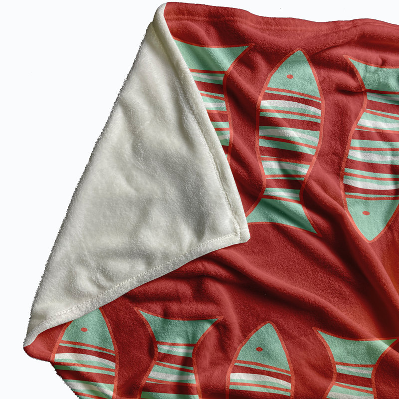 Howell Plain Weave / Muslin Throw Blanket, Coral/Green