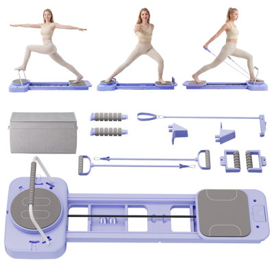 Ensemble de planche de Pilates pliable avec boîte de rangement, entraîneur portatif facile à assembler, mauve 
