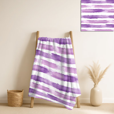Purple And White Lavender Stripes I – Striped Soft Blanket, Rustic Plush Throw