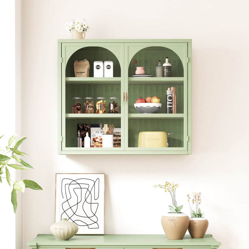 Armoire murale moderne avec portes en verre de 27,34 po, trois espaces de rangement pour différentes pièces, motif tissé, espace de rangement au design polyvalent, look n'importe où, polyvalente