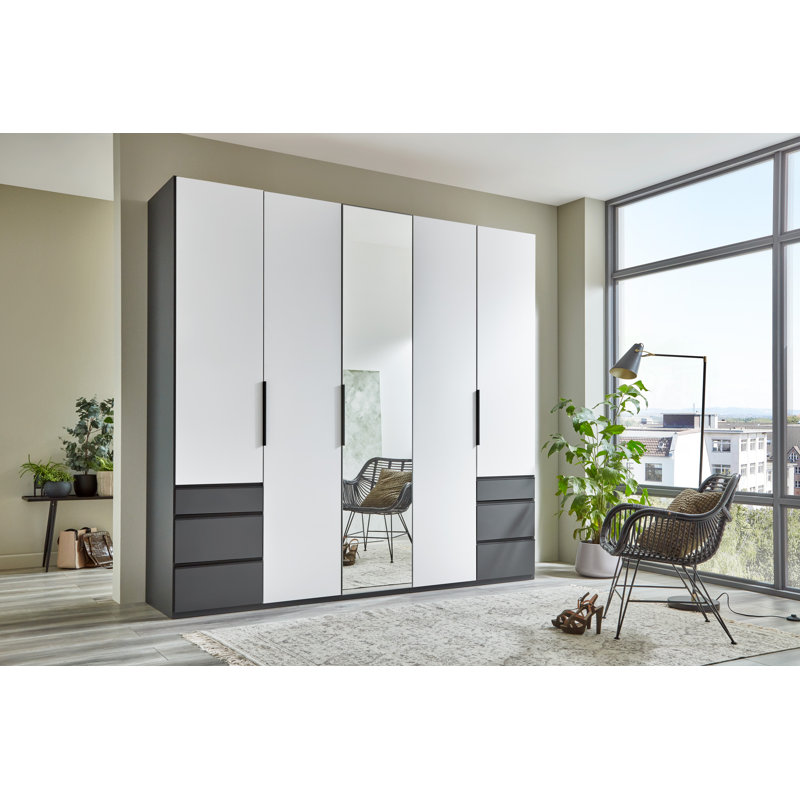 Guardino 5 Door Wardrobe, 236cm H x 250cm W x 58cm D, White/Graphite
