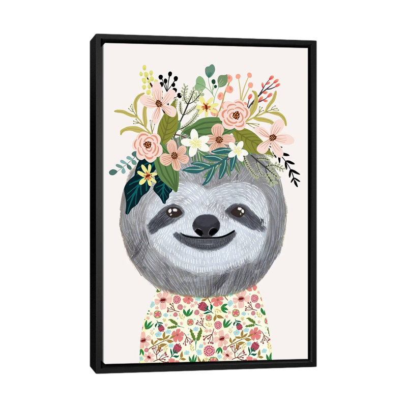«Sloth» par Mia Charro - impression d'art graphique, H 60 po x l 40po x P 1,5 po, Toile avec cadre noir