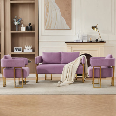 Luxueux fauteuil rembourré en molleton avec pieds en métal doré, pour les salons et les espaces de bureau
