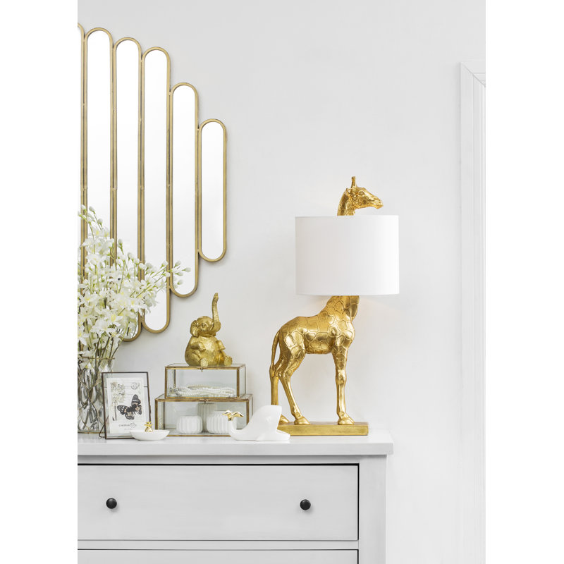 Resin Giraffe Table Lamp with Linen Shade, Gold