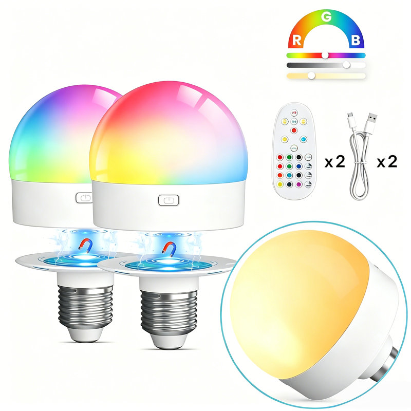2 Piece Wireless Light Bulb Rechargeable Rgb Led Bulb
