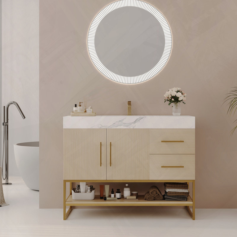 Meuble-lavabo autoportant moderne avec lavabo en céramique sans soudure