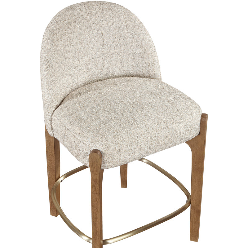 Tabouret de comptoir rembourré en tissu Maud, Tissu beige / finition noyer brun