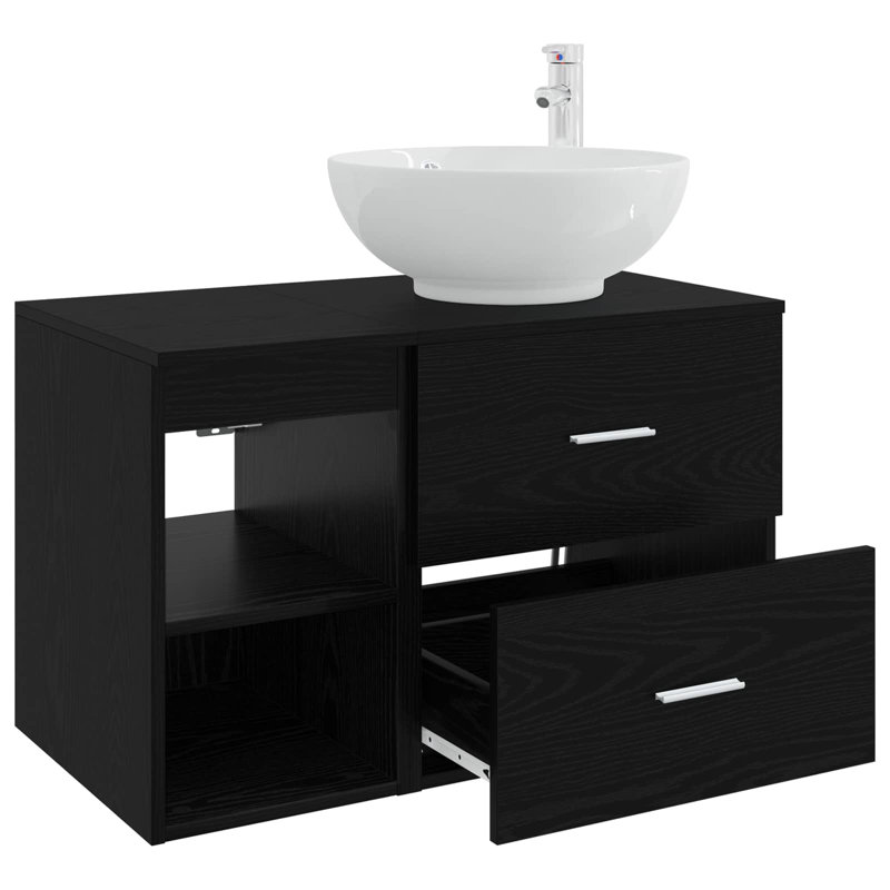 Vanity & Mirror Set, Black Oak