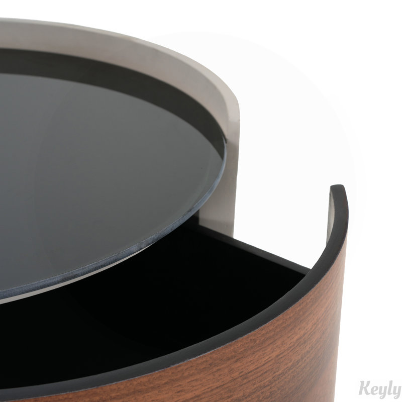 DOUBLE STORAGE ROUND SIDE TABLE, Brown/Grey